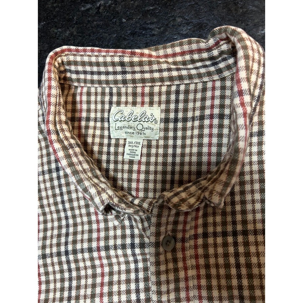#44 Cabelas 3XL‎ Brown Plaid Flannel Shirt